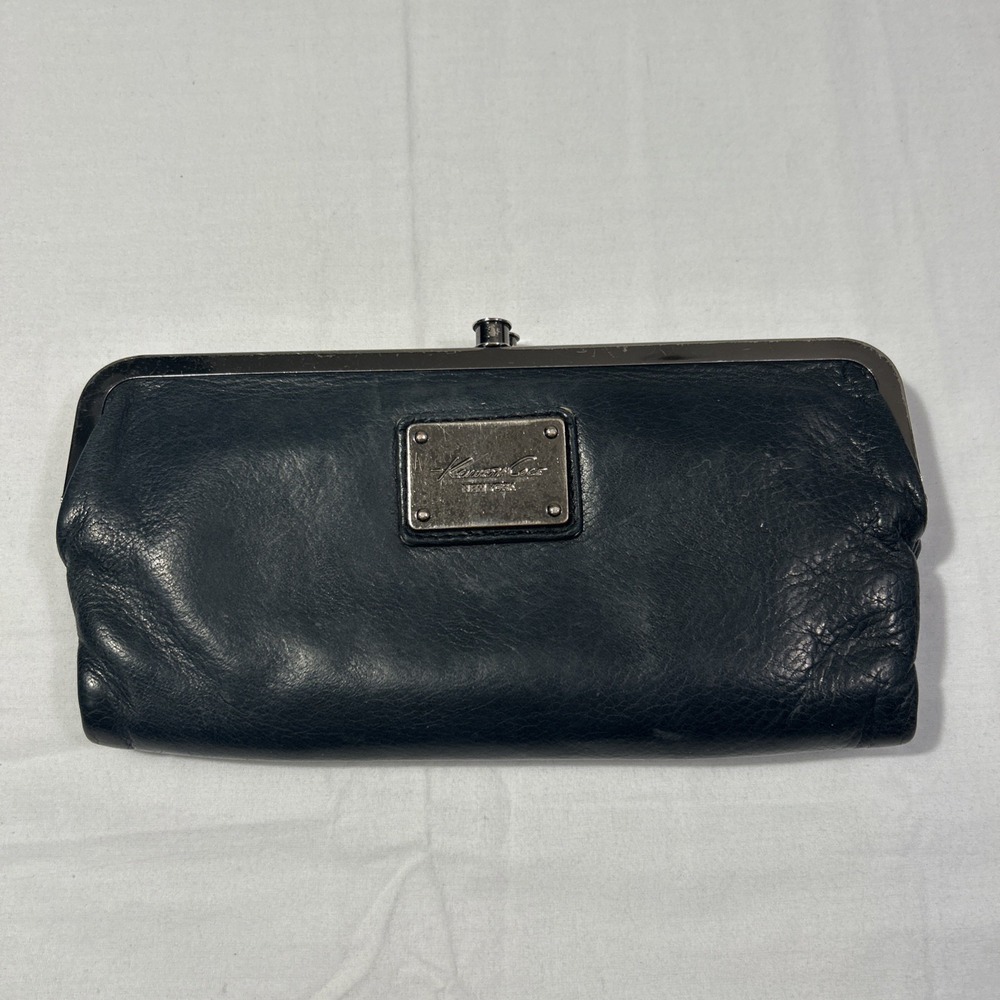 Kenneth Cole Black Leather Clutch W Multiple Slots & Pockets